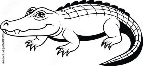 Vector illustration of a cartoon crocodile line art
