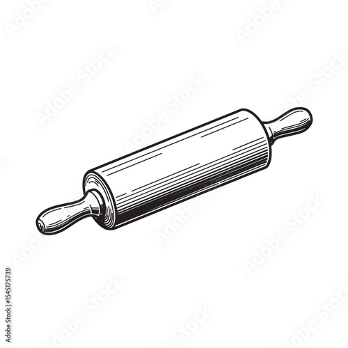 Vintage art silhouette of a hand drawn rolling pin for baking cooking or culinary use