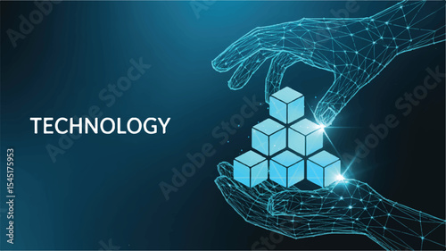 Low Poly Hands Building Digital Cubes Technology Illustration