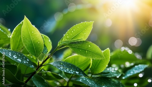 fresh green foliage with dew drops nature s morning serenity