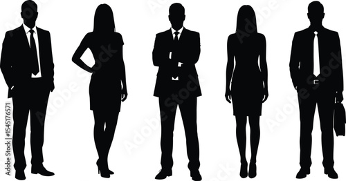 Professional business people team standing confident silhouette, diverse corporate group successful partnership, executive leadership collaboration, elegant male female entrepreneur.