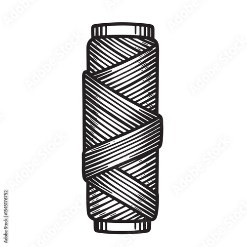 Vintage art silhouette of a spool of thread depicting hand drawn sewing and crafting elements
