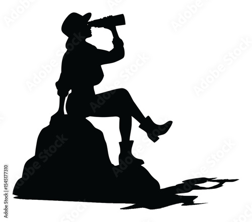 Silhouette of a Woman Sitting on a Rock Holding a Drinking Bottle