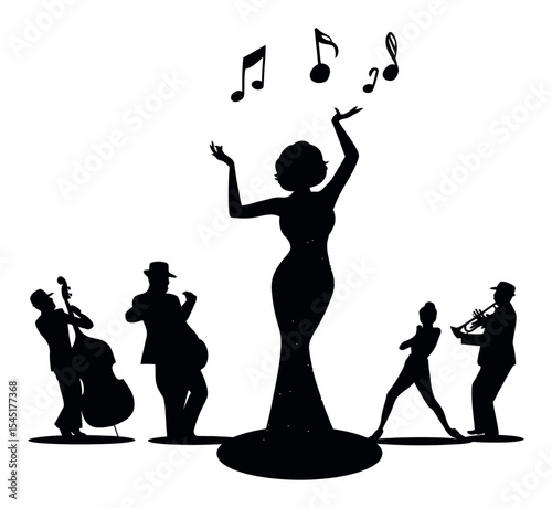 Elegant Music Silhouette Featuring Performers and Notes in Creative Design