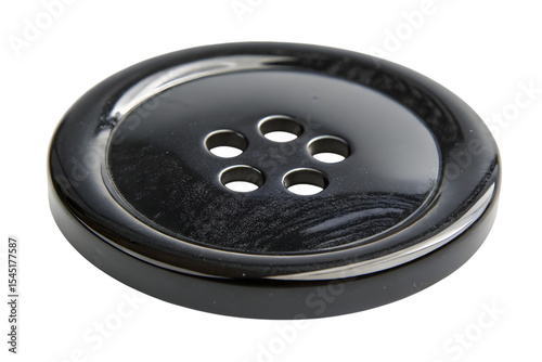 Isolated black sewing button close up fashion accessory craft on transparent background
