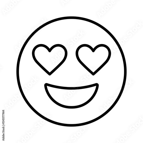 Heart eyes emoji line art in  face with heart shaped eyes isolated on white background, ideal for love theme sticker or romantic icon