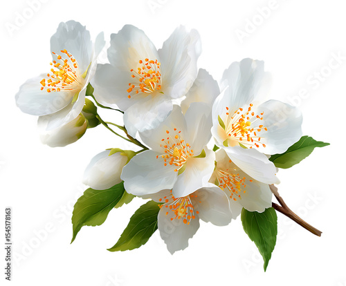 White Fragrant Mock Orange Blossoms in Bloom