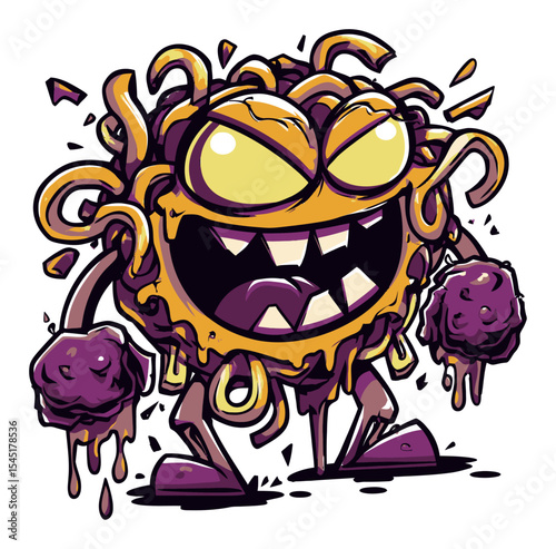 Playful Cartoon Monster Character with Eyes and Spaghetti-Like Features