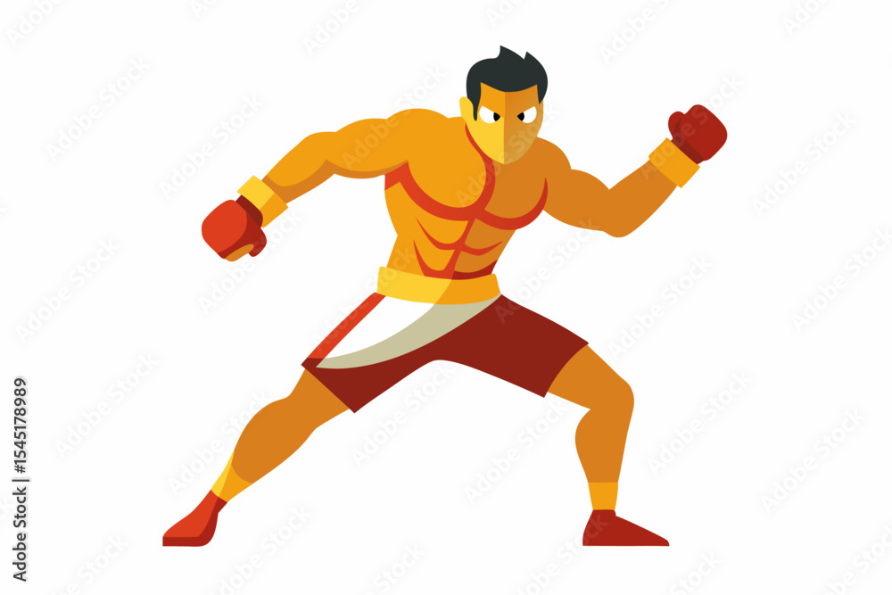 Naklejka premium Vintage black and white illustration of a muscular male boxer in a powerful fighting stance. This dynamic vector-style artwork features bold line shading, detailed muscle anatomy