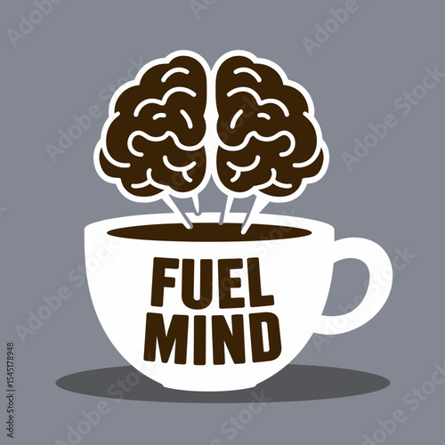 Coffee Cup Brain Fuel Mind Graphic Design Illustration Energy Boost Caffeine Drink Beverage Hot Morning Breakfast Creative Idea Concept Art Digital Artwork Modern Minimalist Style Vector Image        
