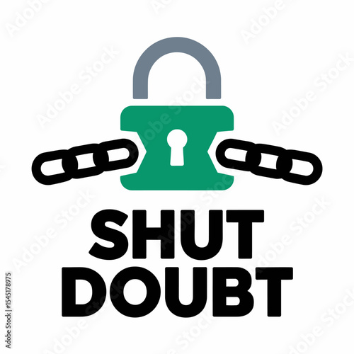 Green Padlock Secured with Chain Shutting Out Doubtful Thoughts Positive Mindset Strong Secure Graphic Design Illustration Concept Image Visual Metaphor for Confidence and Resilience Self Belief      