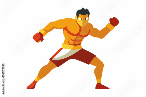 Vintage black and white illustration of a muscular male boxer in a powerful fighting stance. This dynamic vector-style artwork features bold line shading, detailed muscle anatomy