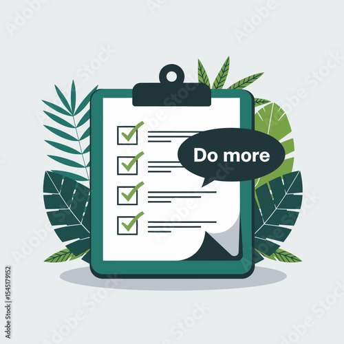 Checklist Green Tropical Leaves Productivity Concept Illustration Successful Task Management Business Planning Goals Achievement Digital Marketing Strategy Efficient Workflow Project Management Time  
