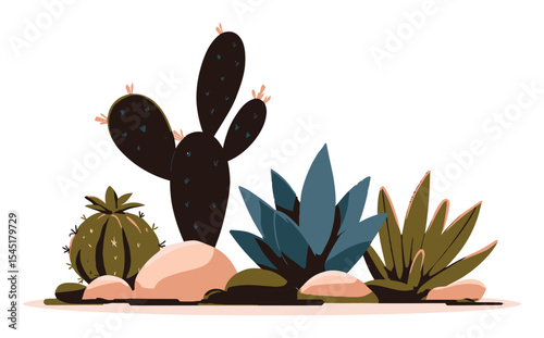 Colorful Cartoon Cactus and Succulent Plants in a Simple Style