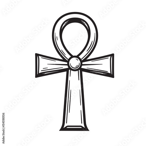 Ankh symbol graphic silhouette black and white vintage art design element on white background
