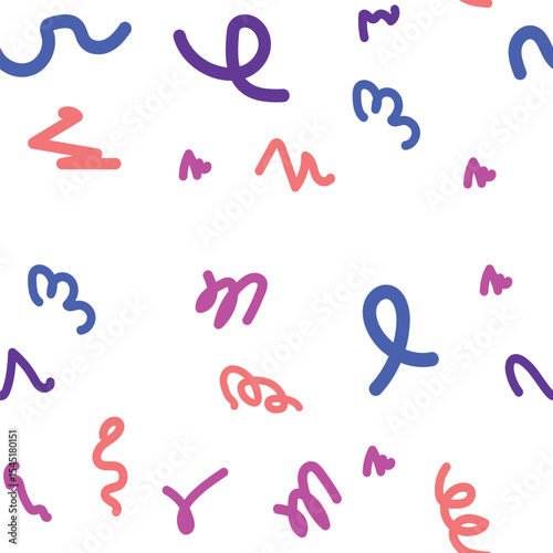 Bright hand-drawn squiggle lines scattered across a white background, creating a seamless and modern abstract design.