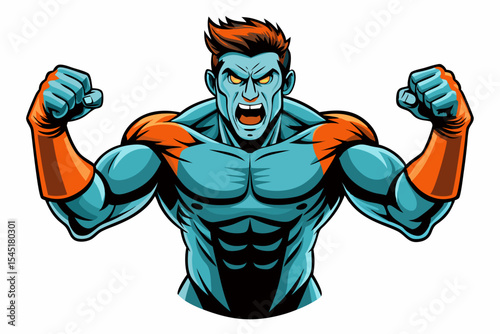 Vintage black and white illustration of a muscular male boxer in a powerful fighting stance. This dynamic vector-style artwork features bold line shading, detailed muscle anatomy