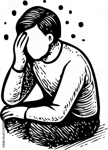 Man sitting curled up with head down, symbolizing isolation, fear, and deep emotional sadness