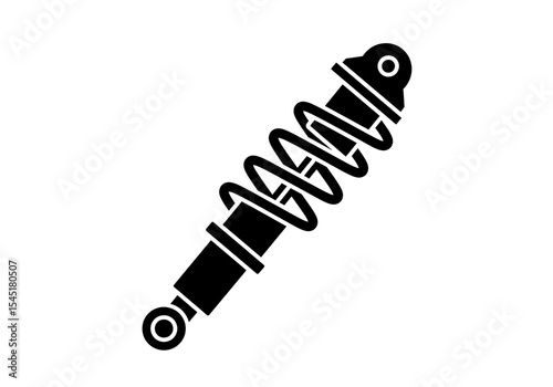 A black and white illustration of a shock absorber with a coiled spring on a white background