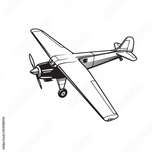 Classic aircraft design vintage art silhouette of a propeller airplane for travel and aviation concepts