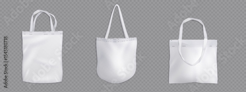 Paper shopping bags mockup, white packages with rope and lace handles, blank rectangular ecological gift packs, isolated mock up for branding and corporate identity design, realistic 3d set
