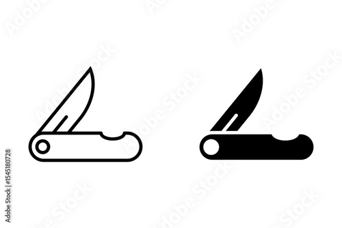 Pocket knife icon set. army small penknife tool vector symbol in black filled and outlined