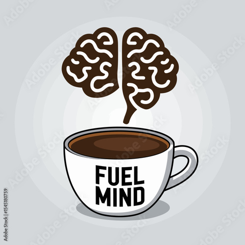 Coffee Fueling Brain Power Creative Mind Boost Energy Drink Caffeine Beverage Idea Illustration Design Graphic Art Modern Style Vector Image Premium Quality Cup Mug Hot Work Icon Line Focus Study     