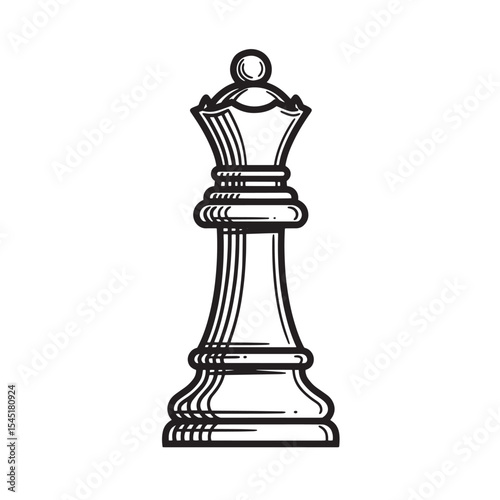 Classic chess queen piece depicted in vintage art silhouette style