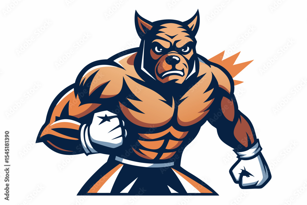 Fototapeta premium Vintage black and white illustration of a muscular male boxer in a powerful fighting stance. This dynamic vector-style artwork features bold line shading, detailed muscle anatomy