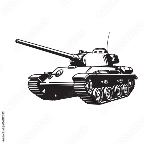 Classic tank illustration in black and white for design projects vintage art silhouette