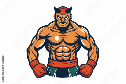 Vintage black and white illustration of a muscular male boxer in a powerful fighting stance. This dynamic vector-style artwork features bold line shading, detailed muscle anatomy