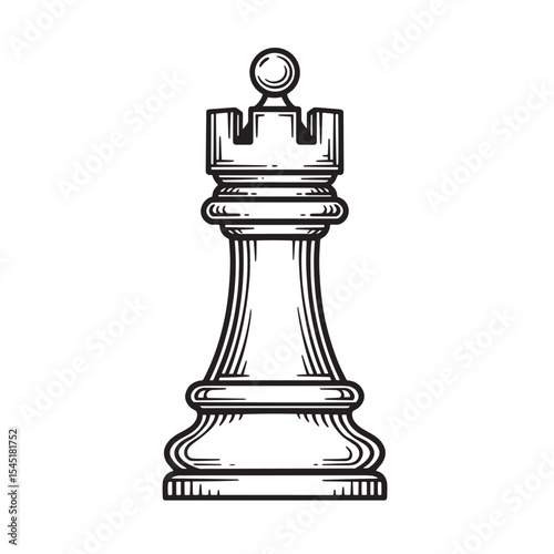 Classic vintage art silhouette of a chess rook piece emblem design strategy game symbol