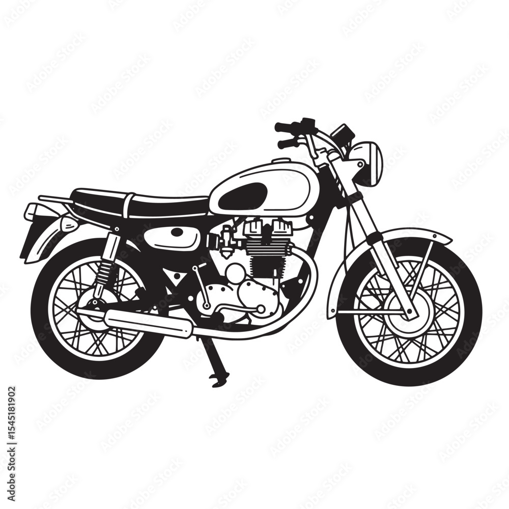 Fototapeta premium Classic vintage motorcycle illustration silhouette design black and white art depicting iconic two wheeled transportation