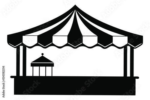 Black and White Vector Illustration of a Carnival Booth or Market Stall Stand
