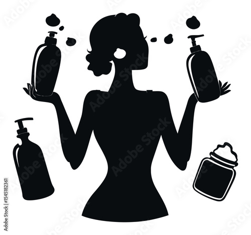 Elegant Silhouette of a Woman Holding Beauty Products in Black and White