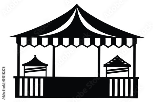 Black Silhouette of a Tent with Two Small Side Tents for Illustration or Graphic Design