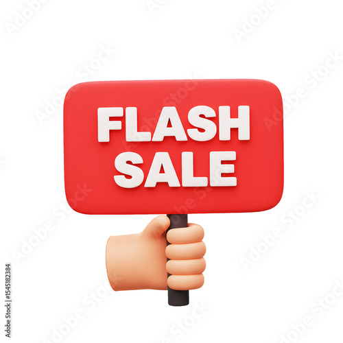 3D hand holding flash sale sign. 