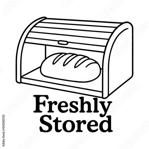 Bread Box with Freshly Stored Text ? Minimalist Line Art Vector of Loaf Storage for Kitchen or Bakery.ai