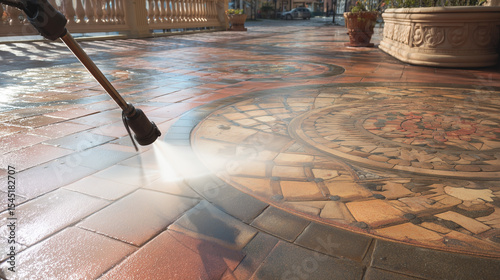 High Pressure Cleaning of Decorative Outdoor Tiles