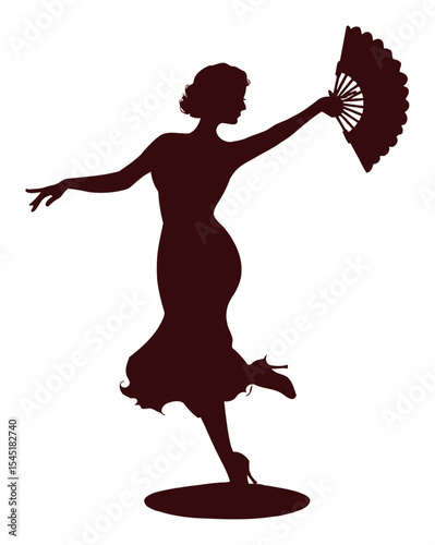 Elegant Dance Silhouette of a Woman with a Fan in Classic Pose