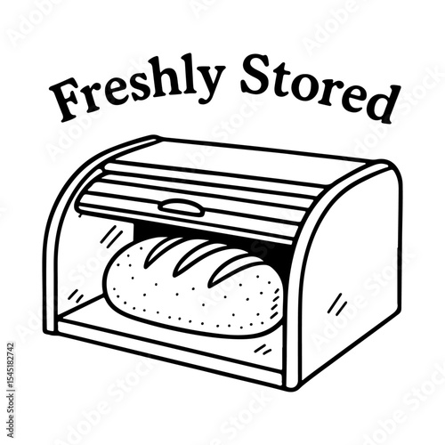 Bread Box with Freshly Stored Text ? Storage box with bread Minimalist Line Art Vector of Loaf Storage for Kitchen or Bakery.ai