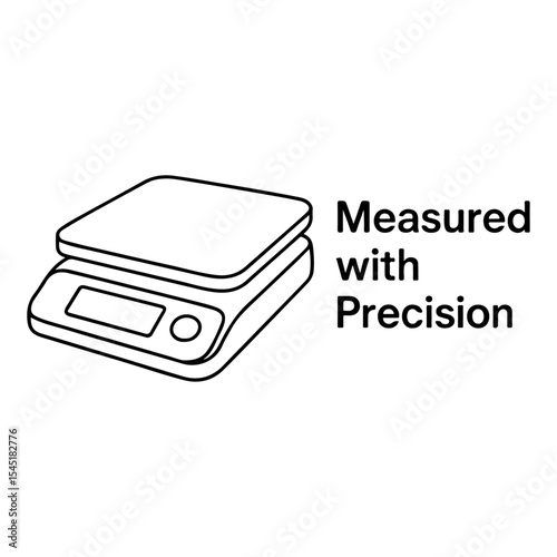 Digital Scale Vector Illustration with Measured with Precision Quote in Minimal Line Art Style for Laboratory, Kitchen, or Industrial Use.ai