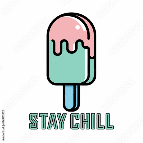 Summer Popsicle Design Sweet Ice Cream Treat Cool Mint Pink Frozen Dessert Tasty Summertime Refreshing Graphic Illustration Stay Chill Vector Art Image fun food blue cute icon logo flat drink white   
