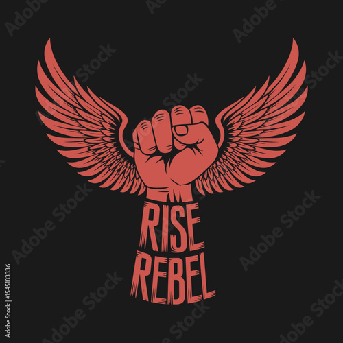 Powerful Red Fist with Wings Rise Rebel Graphic Design Strong Bold Freedom Fighter Art Illustration Motivational Image Inspirational Poster Revolutionary Symbolism Rebellion Empowerment Protest       