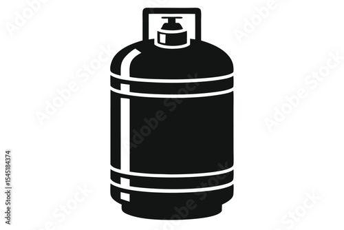 Black and White Silhouette of Propane Gas Cylinder Tank with Handle and Bands
