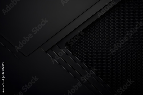 Elegant dark black texture design with geometric shapes and honeycomb pattern for technology