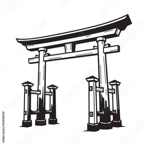 Vintage art silhouette illustration of a japanese torii gate icon for cultural designs