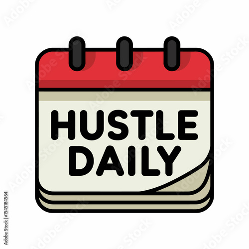 Daily Hustle Calendar Icon Motivational Design Element Red Beige Business Graphic Flat Illustration Digital Art Modern Minimalist Style Vector Image Perfect for Website Blog Social Media Post         