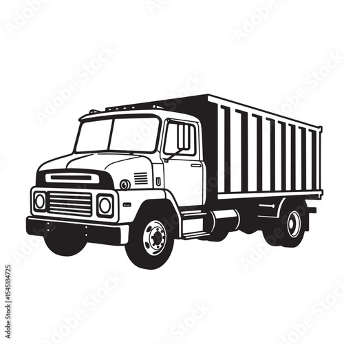 Vintage art silhouette of a classic dump truck with a detailed illustration