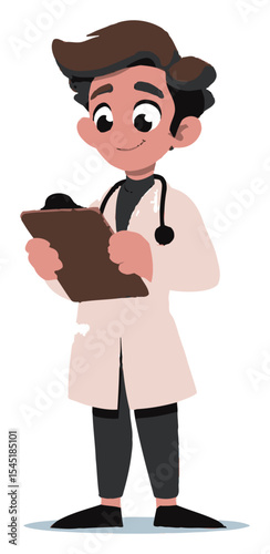 Cheerful Cartoon Doctor Holding a Clipboard in a Friendly Style